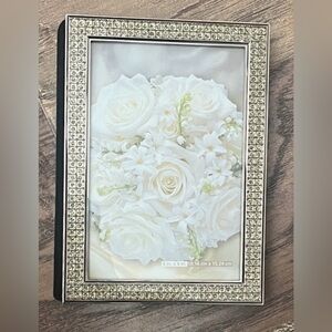 Elegant Crystal-Trimmed White Floral Frame, 4in. X 6in., (10.16 cm  X 15.24 cm)